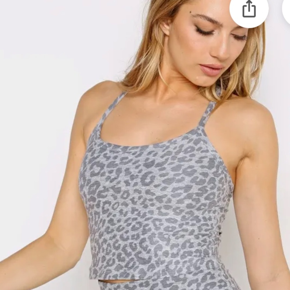 Beyond Yoga Spacedye Gray Leopard racer back top